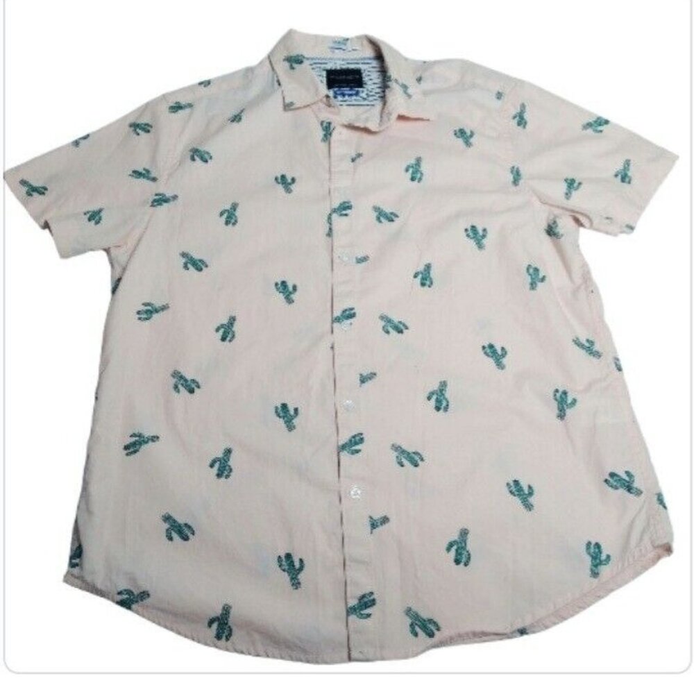 Denim & Flower Ricky Singh Button Up Cactus Shirt Men's Pink/Green Size Large